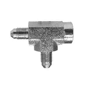 Female Run Tee, 5/16-in Male JIC x 1/4-in Female NPTF x 5/16-in Male JIC, Steel