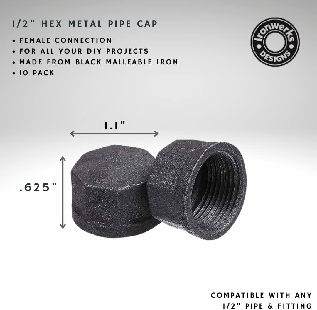 3/4" Hex Shaped Steel Pipe Cap - Decorative