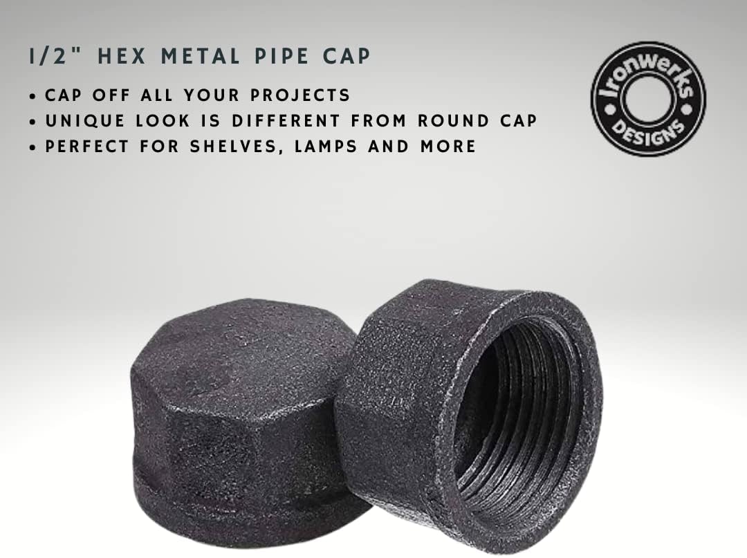 3/4" Hex Shaped Steel Pipe Cap - Decorative