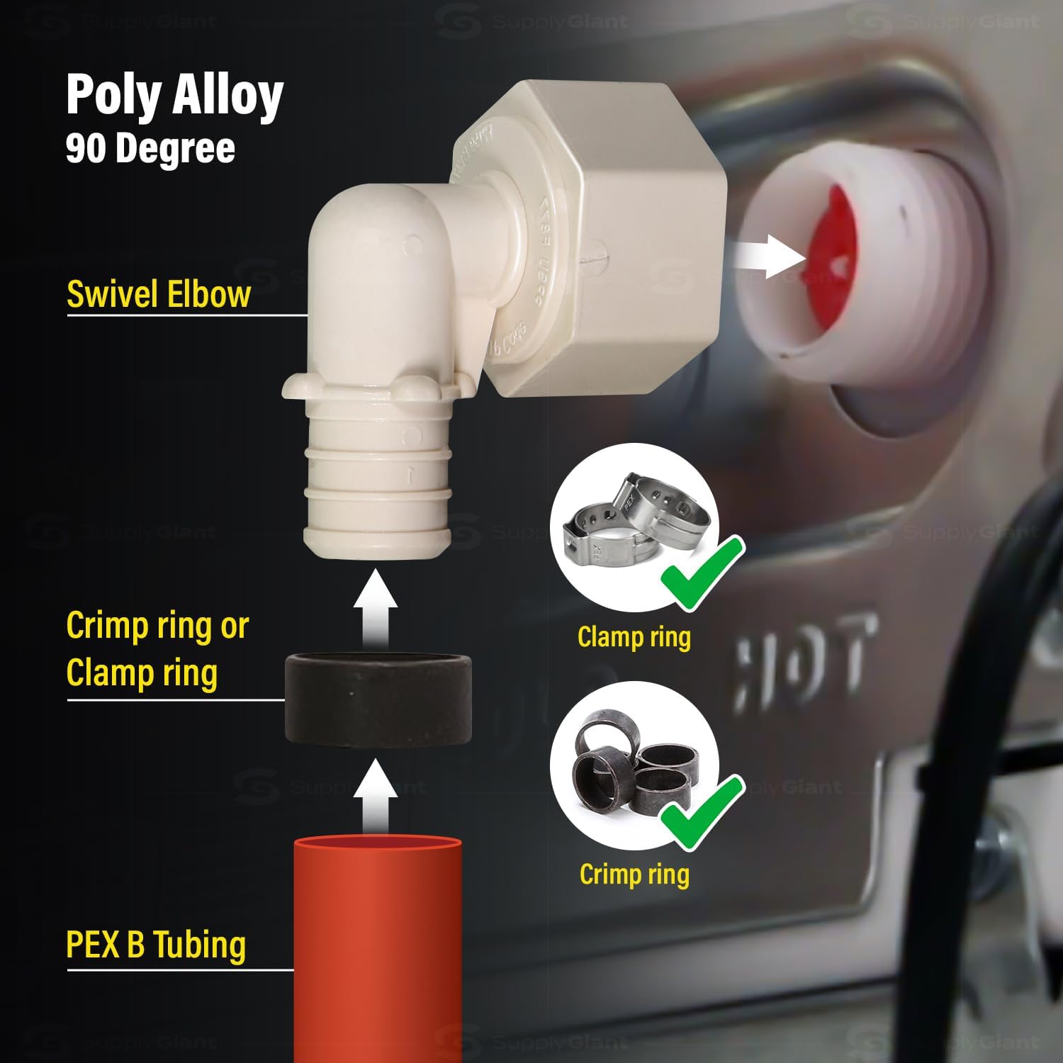 1/2" PolyAlloy PEX x 1/2" FPT Swivel Elbow - White