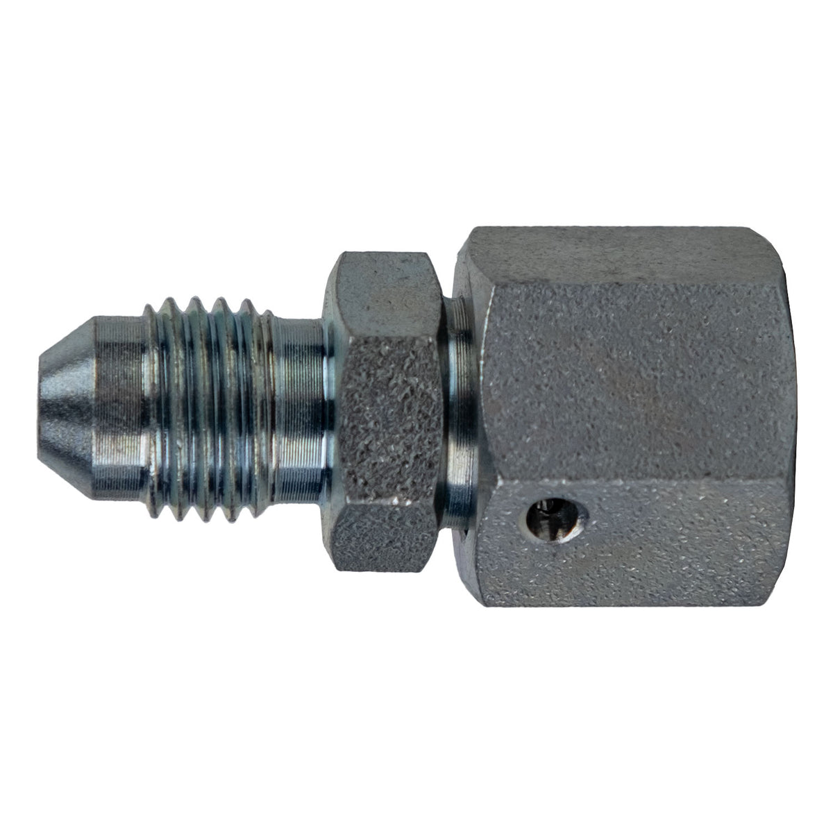 Swivel Adapter, 1/4-in Male JIC x L08 Female Metric Swivel, Steel