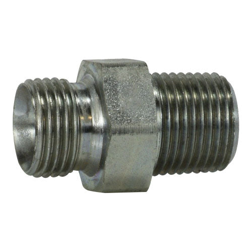 Hex Nipple, 1-in Male BSPP x 1-in Male NPTF, Steel