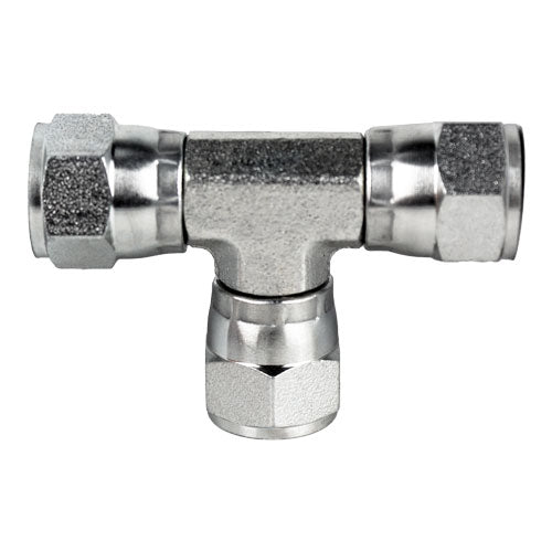 Swivel Union Tee, 1-in Female BSPP Swivel x 1-in Female BSPP Swivel x 1-in Female BSPP Swivel, Steel