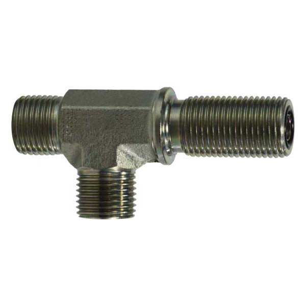 Bulkhead Union Run Tee, 1/2-in Male O-Ring Face Seal x 1/4-in Male O-Ring Face Seal, Steel