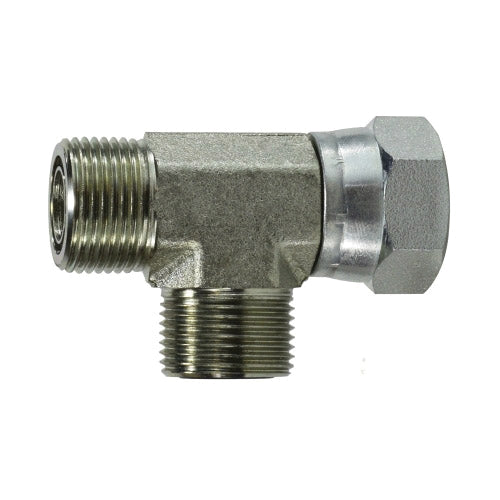 Swivel Run Tee, 1/2-in Male ORFS x 1/2-in Female ORFS Swivel x 1/2-in Male ORFS, Steel