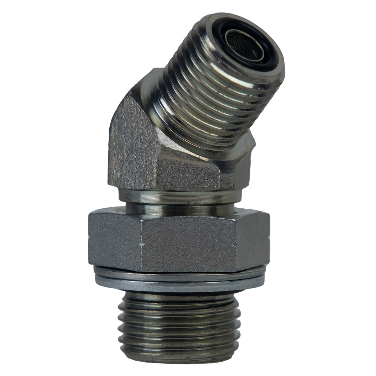 45-deg Elbow, 1/2-in Male O-Ring Face Seal x 3/8-in Male BSPP, Steel