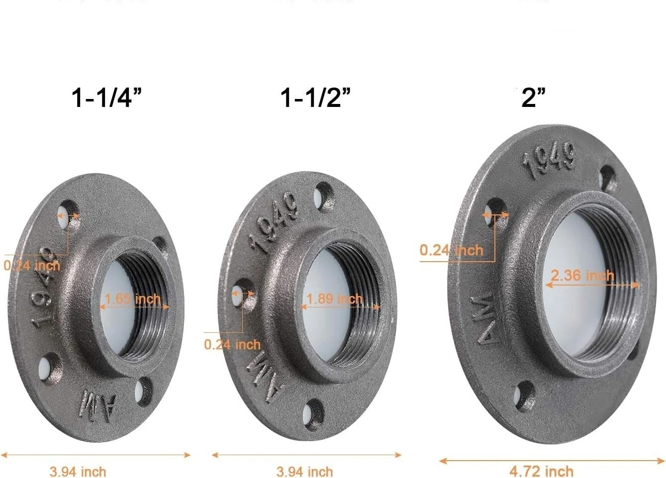 1-1/4" Black Floor Flange For Pipe Furniture