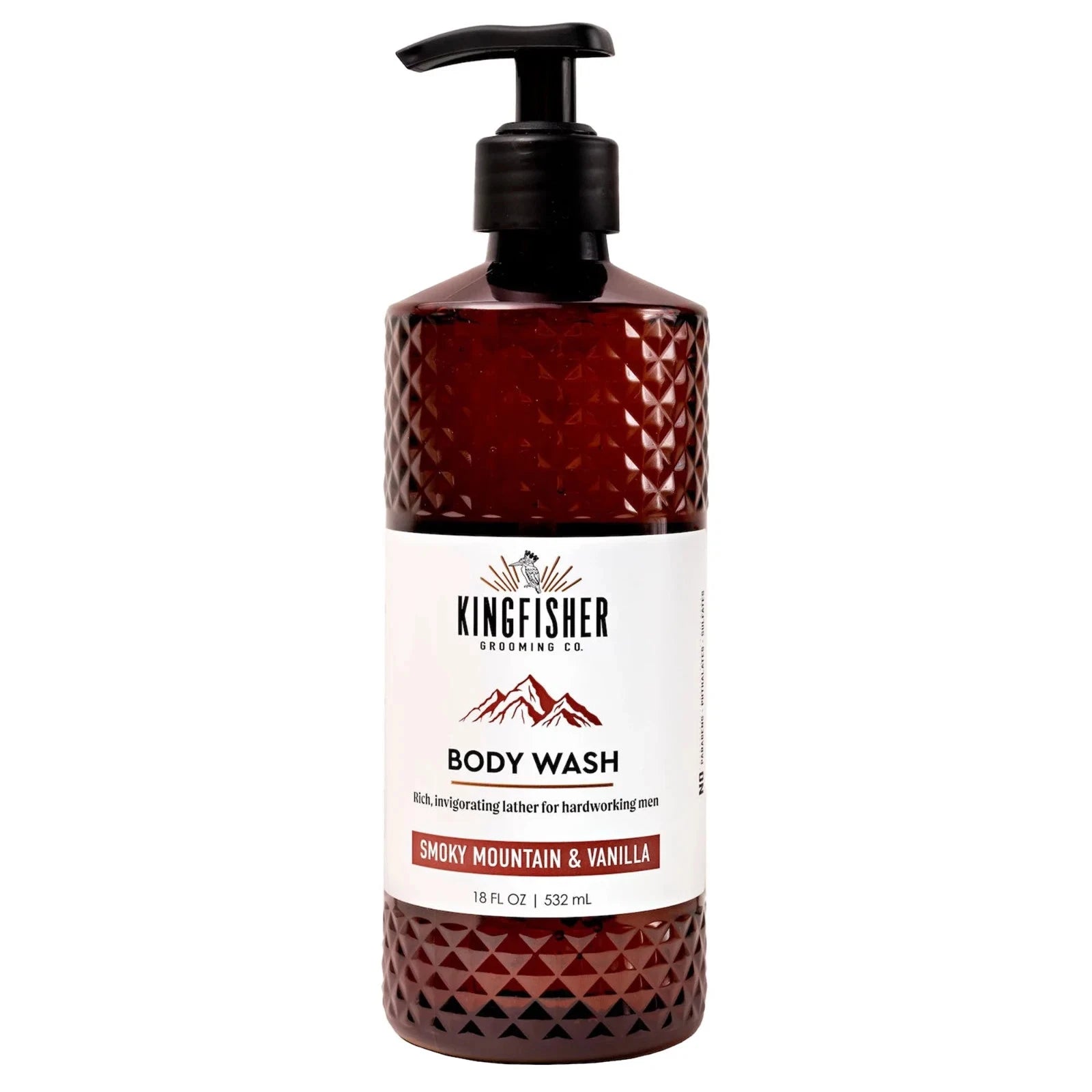 Kingfisher Co. Men's Body Wash, Smoky Mountain and Vanilla, 18 oz - Made in USA - Fittings N' Valves