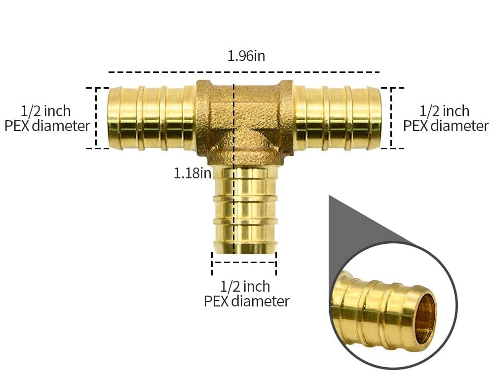 1/2" PEX Brass Tee (Lead Tee)