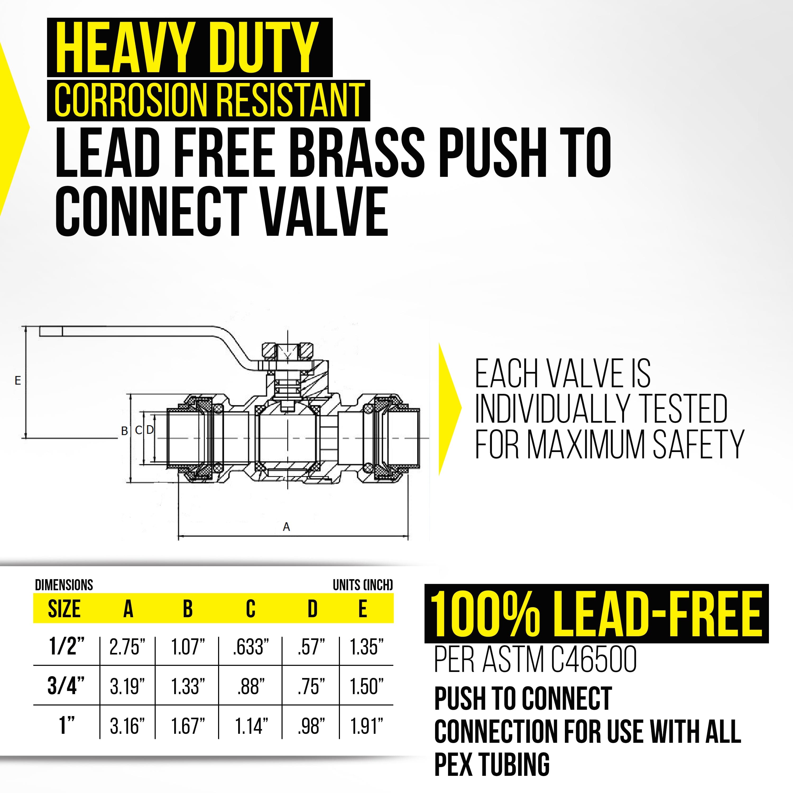 3/4" Push x Push Ball Valve - Push-Fit Water Shut Off (Lead-Free)