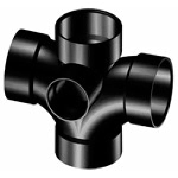 ABS Double Sanitary Tee w/One 90-Degree Side Inlet - Hub x Hub x Hub x Hub x Hub - 4" x 4" x 4" x 4" x 2" - Fittings N' Valves