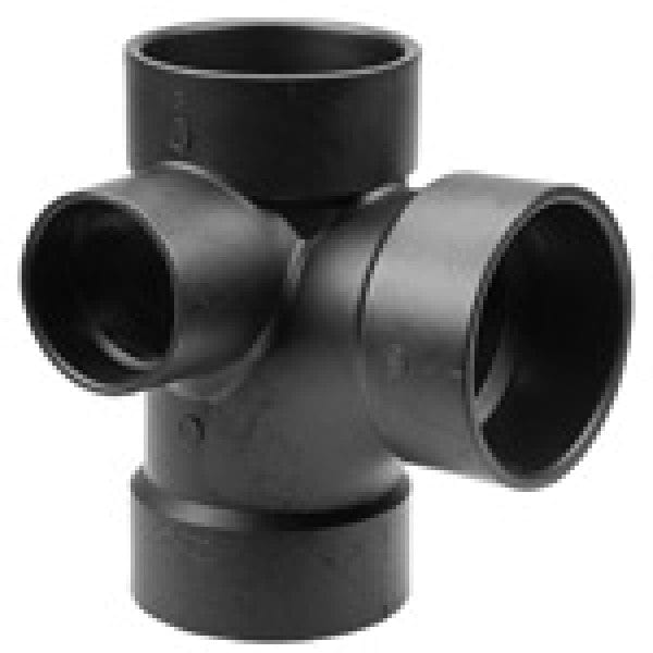 ABS Sanitary Tee w/90-Degree Left Inlet - Hub x Hub x Hub x Hub - 4" x 4" x 4" x 2" - Fittings N' Valves