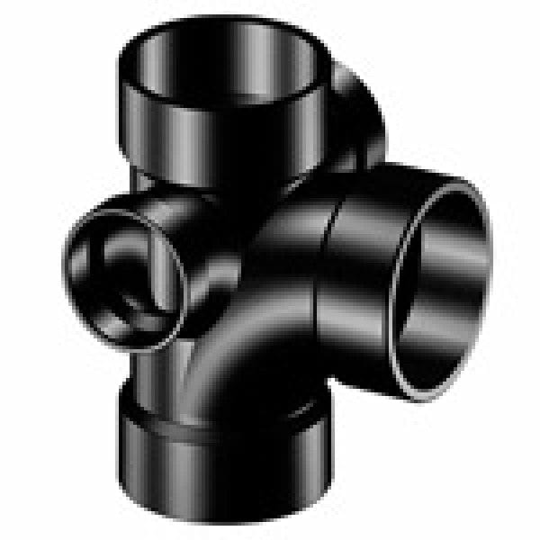 ABS Sanitary Tee w/90-Degree Right & Left Inlets - Hub x Hub x Hub x Hub x Hub - 4" x 4" x 4" x 2" x 2"