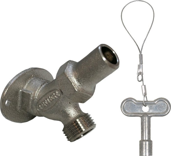 Prier Loose Key Angle Sill Faucet, 3/4" FPT, Satin Nickel Plated - Fittings N' Valves