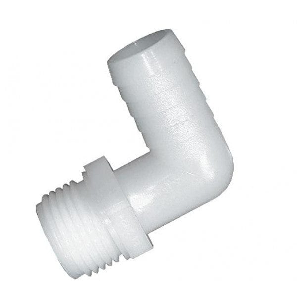 Nylon 90-Degree Insert Adapter - MPT x Barb - 1/8" x 1/4"