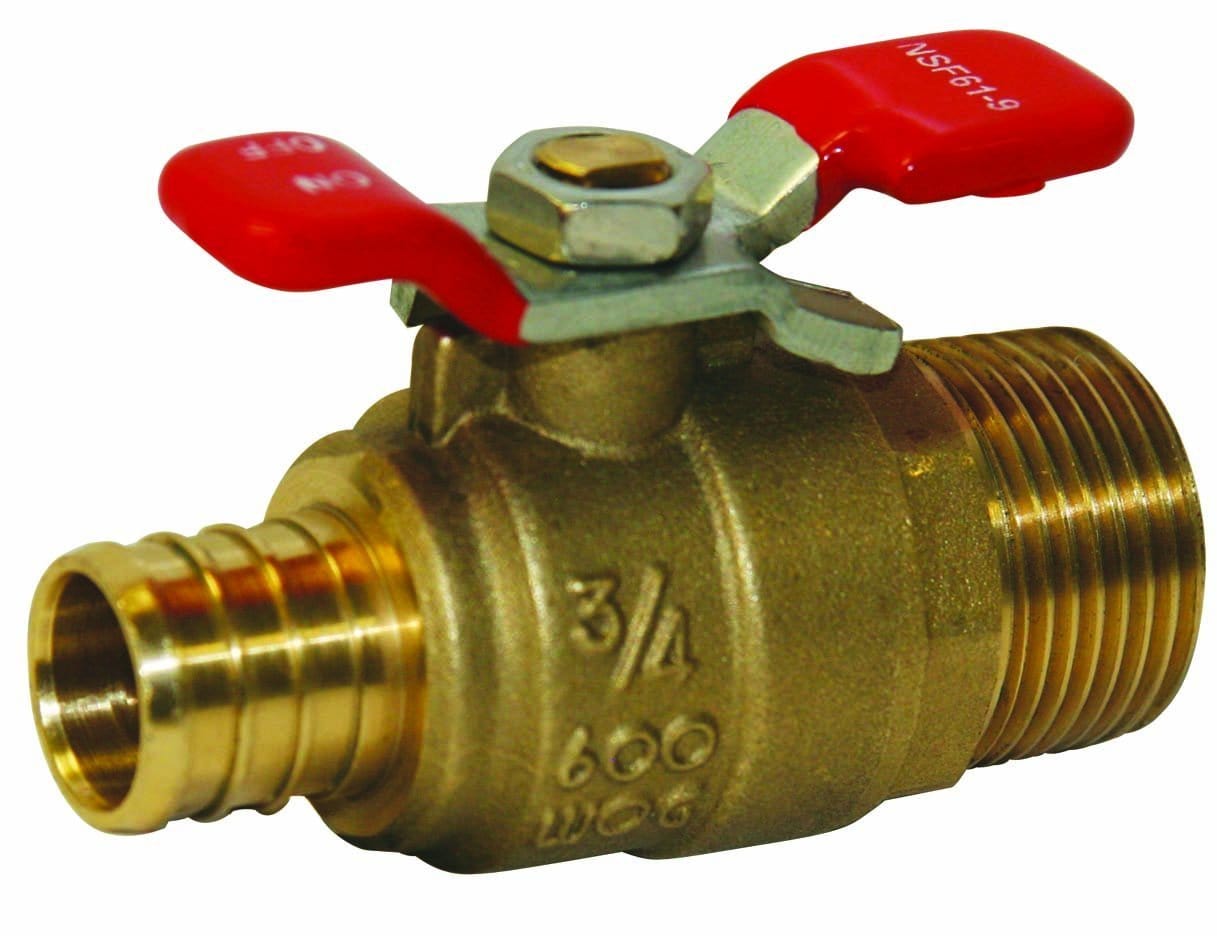 3/4" PEX x 3/4" MIP Full Port Ball Valve With T-Handle F1807 (Lead Free)