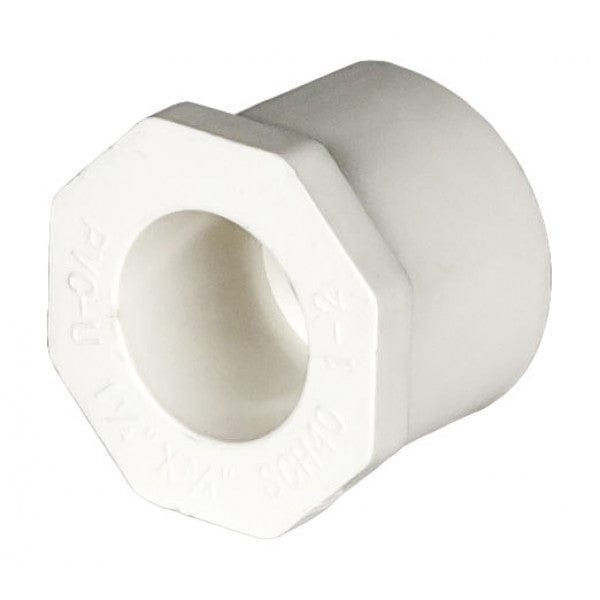 PVC Reducer Bushing - Schedule 40 - White - Spigot x Socket - 1-1/4" to 3/4" (200/Cs)