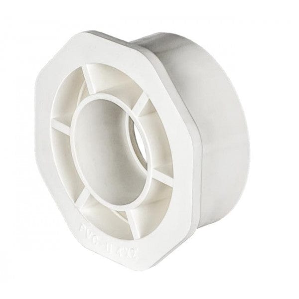 PVC Reducer Bushing - Schedule 40 - White - Spigot x Socket - 4" to 2" (48/Cs)