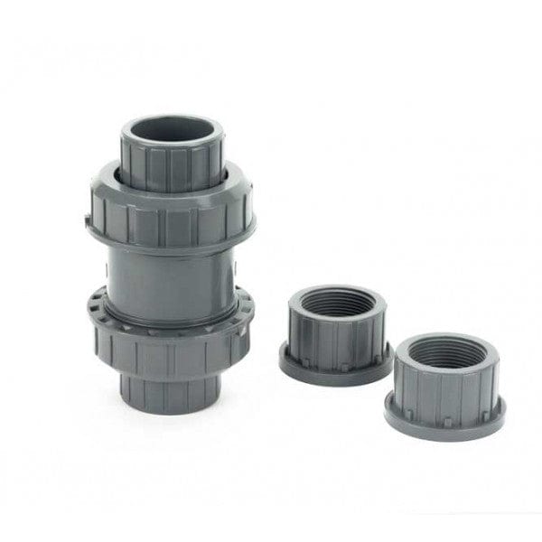 PVC True Union Ball Check Valve - Gray - Socket x Socket / FPT x FPT - 1-1/2" (24/Cs)