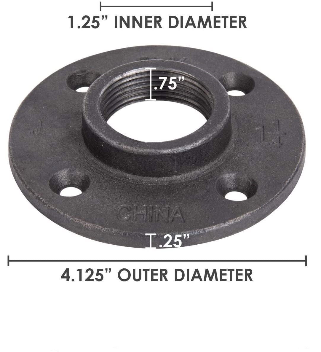 1-1/4" Black Floor Flange For Pipe Furniture - Box of 12