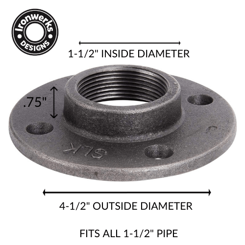 1-1/2" Black Floor Flange For Pipe Furniture - Box of 12