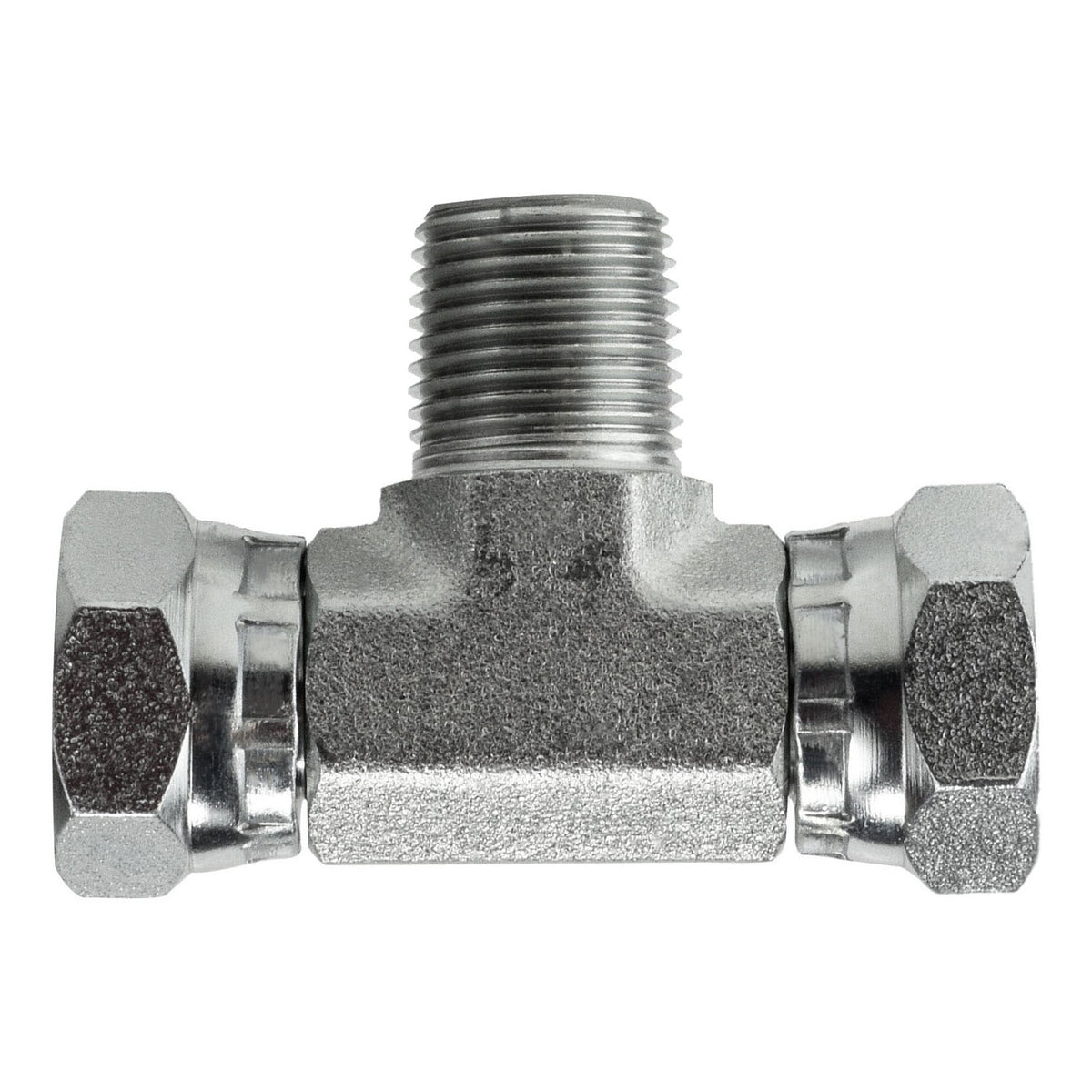 Swivel Branch Tee, 1/8-in Male NPTF x 1/8-in FNPSM Swivel x 1/8-in FNPSM Swivel, Steel
