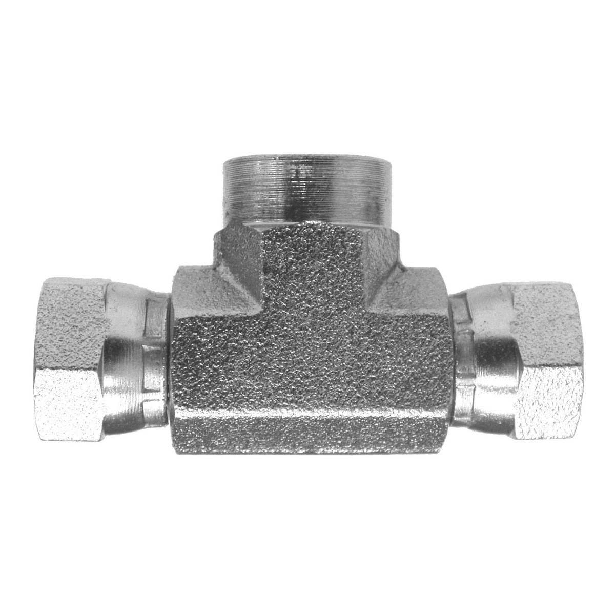 Pipe Swivel Branch Tee, 3/8-in Female NPTF x 1/4-in Female NPSM Swivel x 1/4-in Female NPSM Swivel, Steel