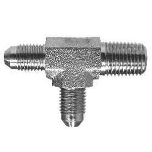 Male Run Tee, 1/4-in Male JIC x 1/4-in Male NPTF x 1/4-in Male JIC, Steel