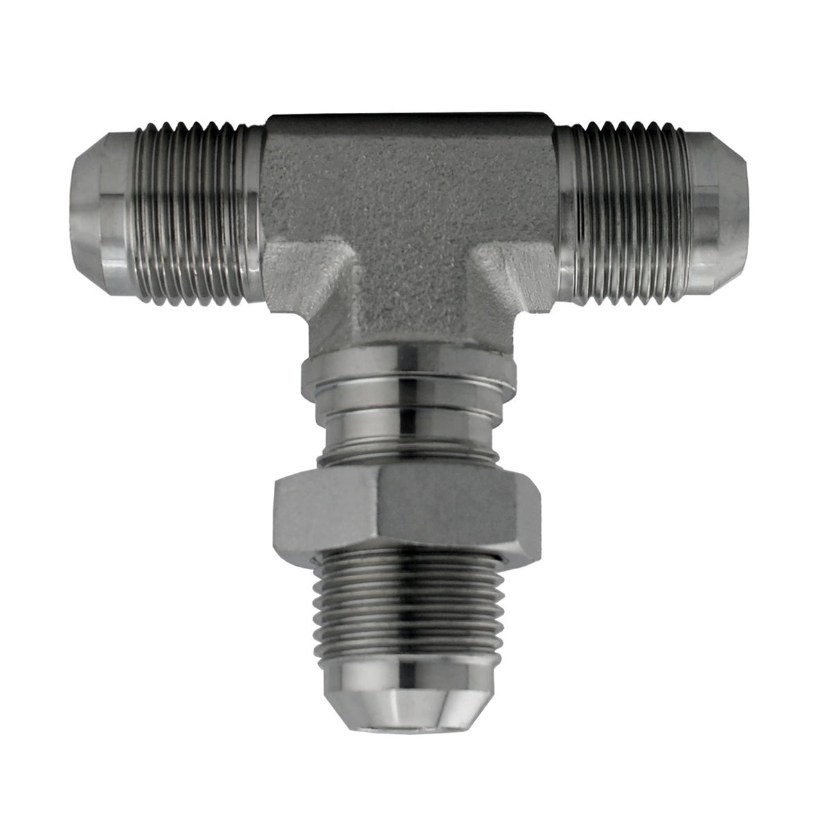 Bulkhead Branch Tee with Nut, 5/8-in Male JIC x 5/8-in Male JIC x 5/8-in Male JIC, Steel