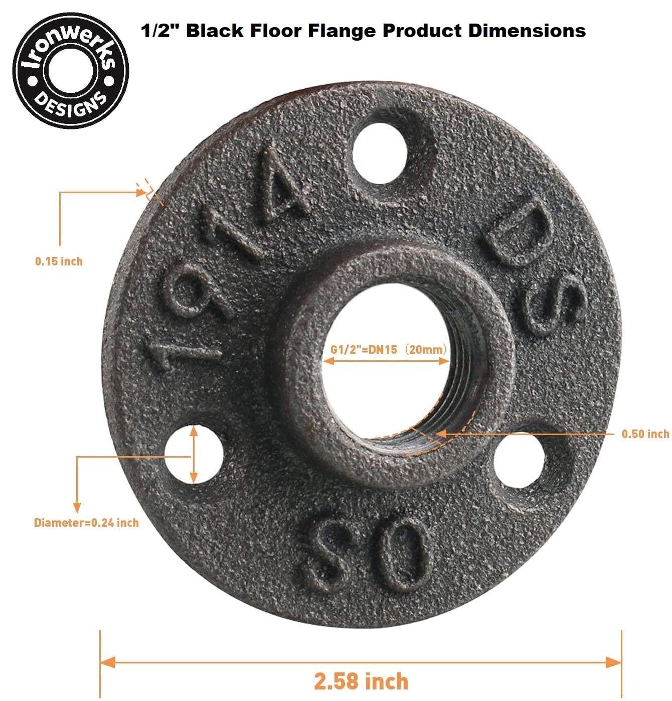 1/2" Black Floor Flange For Pipe Furniture - 3 Hole - Box of 250