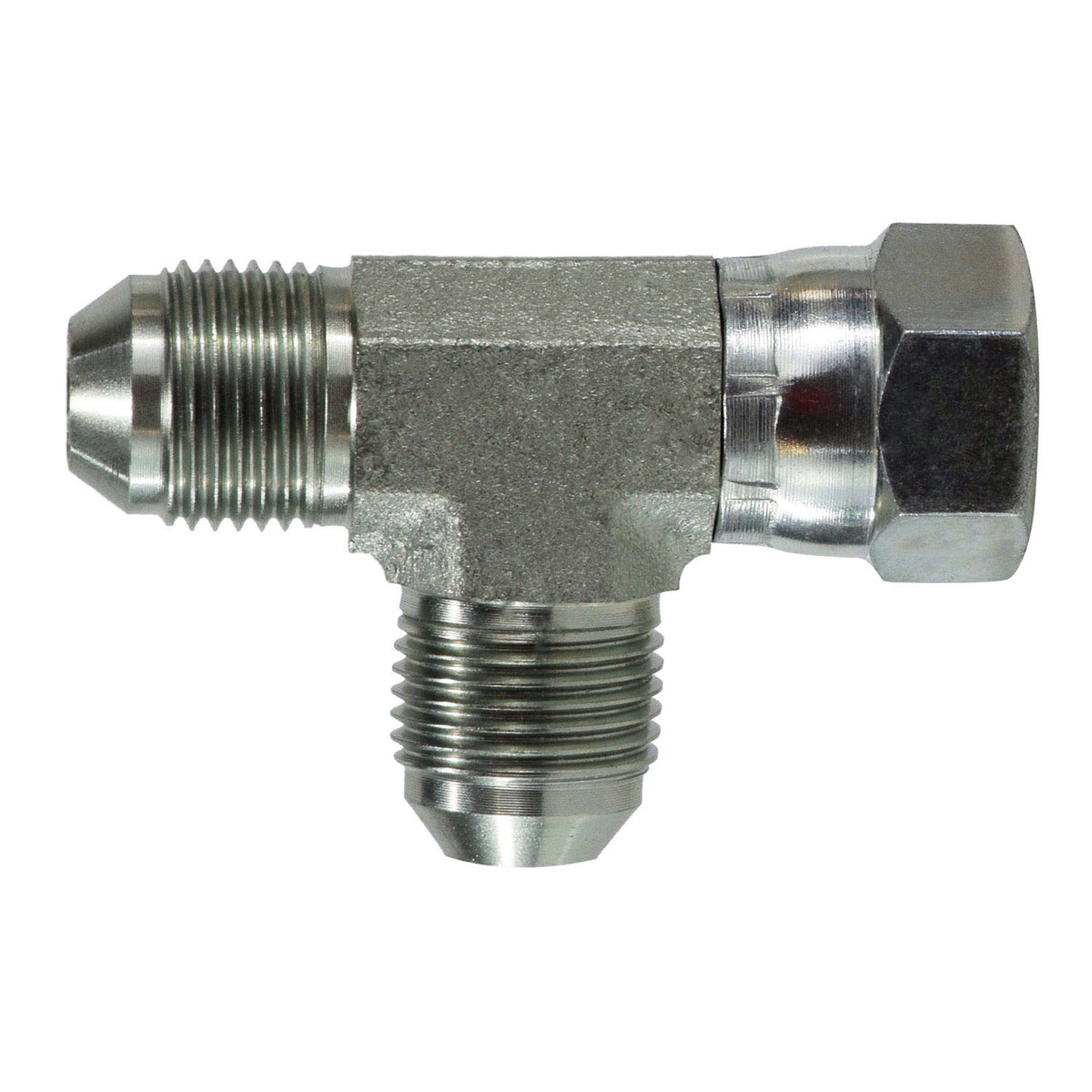Swivel Run Tee, 5/16-in Male JIC x 5/16-in Female JIC Swivel x 5/16-in Male JIC, Steel