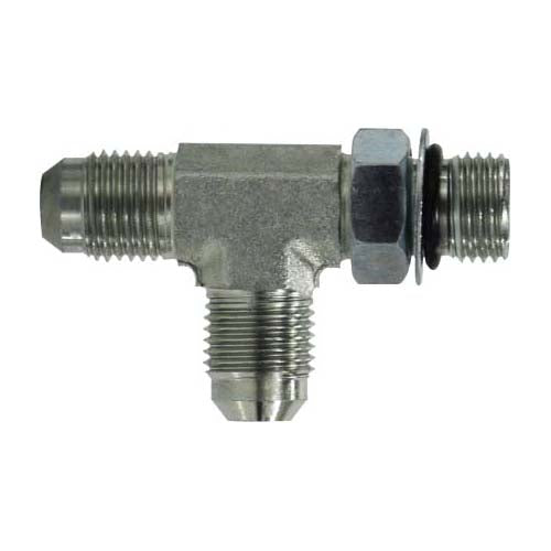 Run Tee, 1/2-in Male JIC x 1/2-in Male O-Ring Boss x 1/2-in Male JIC, Steel