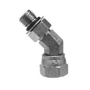 45 deg Swivel Adapter Elbow, 1/2 in Male ORB x 1/4 in FNPS, Steel