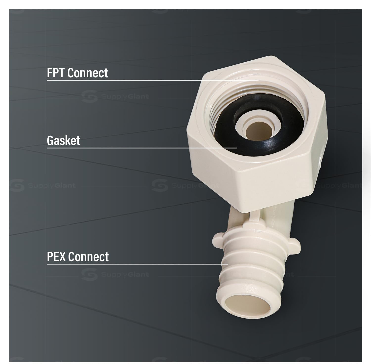 1/2" PolyAlloy PEX x 1/2" FPT Swivel Elbow - White