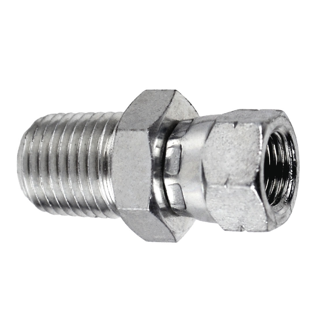 Swivel Adapter, 1-in Male NPTF x 3/4-in Female BSPP Swivel, Steel