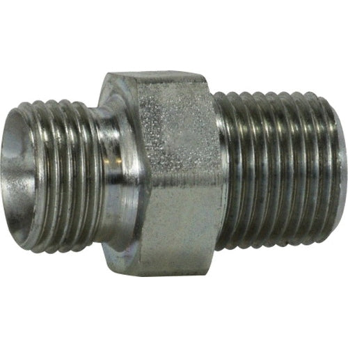 Hex Nipple, 1-1/4-in BSPP x 1-1/4-in Male NPTF, Steel