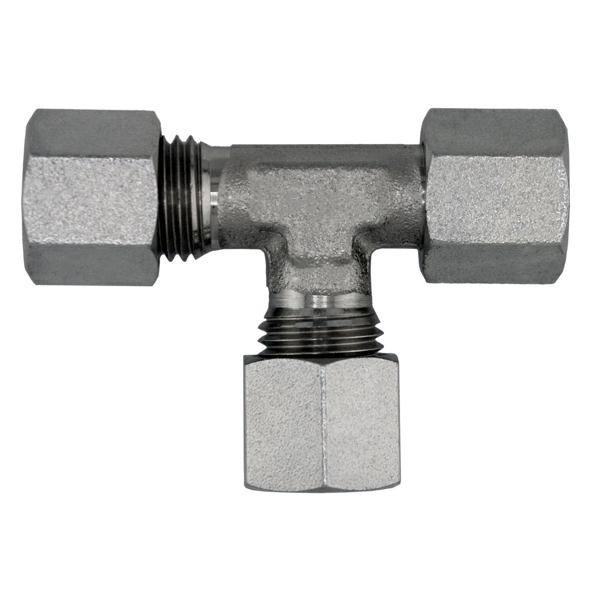 Run Tee, L08 Metric Bite Type x L08 Female Metric Swivel x L08 Metric Bite Type, Steel