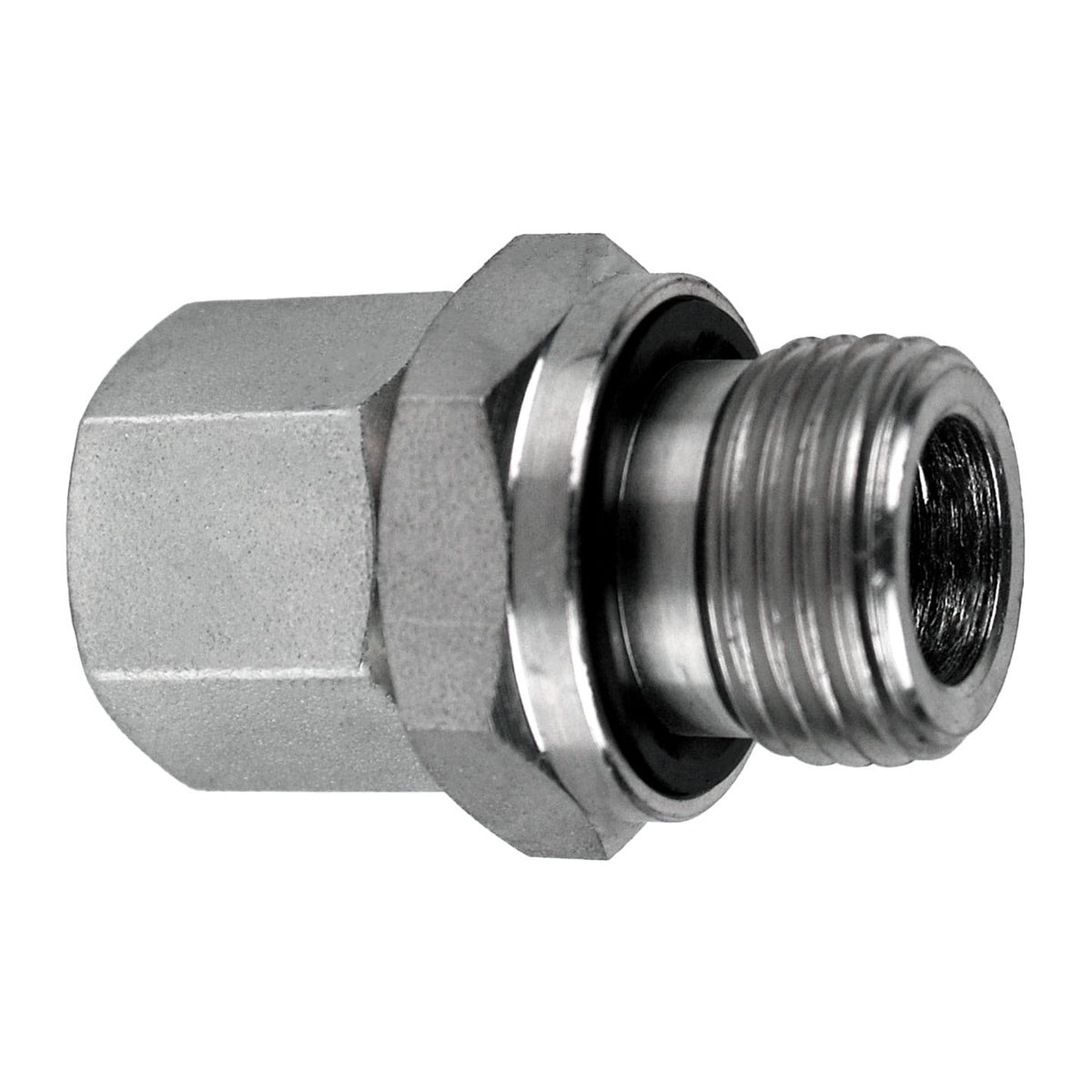 Female Standpipe DIN to Male BSPP Adapter, L08 Female Metric Standpipe x 1/4-in Male BSPP, Steel