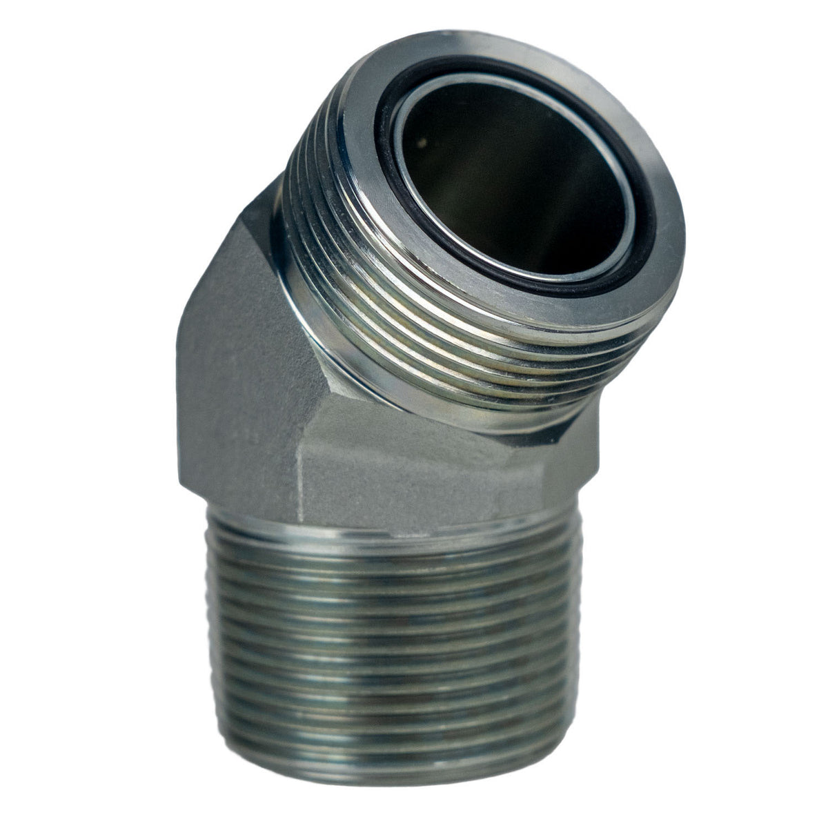 45-deg Elbow Adapter, 1-1/4-in Male O-Ring Face Seal x 1-1/4-in Male NPTF, Steel