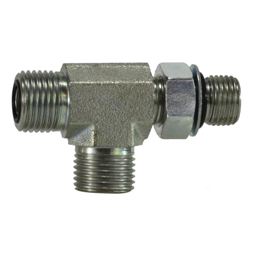 Run Tee, 1-in Male O-Ring Face Seal x 1-in Male Adjustable O-Ring Boss x 1-in, Steel