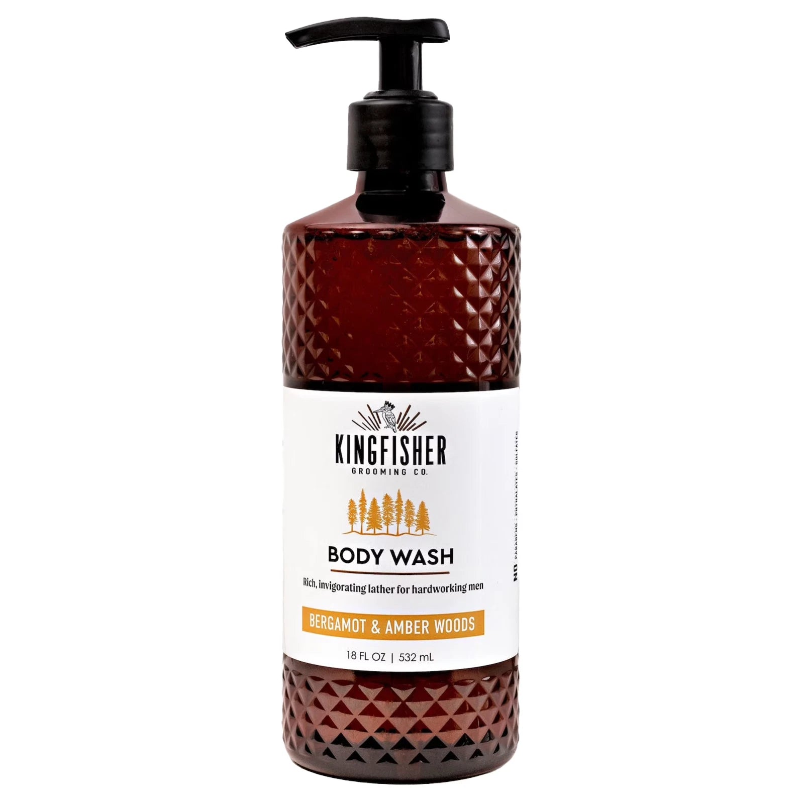 Kingfisher Co. Men's Body Wash, Bergamot and Amber Woods, 18 oz - Made in USA - Fittings N' Valves