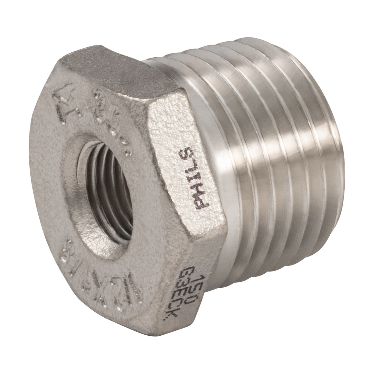 Stainless Steel 304 1/2-in MIP x 1/8-in FIP Hex Bushing - Fittings N' Valves