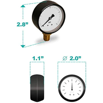 RAVEN PG260 R1522 2 INCH DISPLAY DRY GAUGES STEEL CASE, 1/4 INCH NPT CENTER BACK CONNECTION, CIRCULAR DIAL, POLYCARBONATE CRYSTAL, BLACK ANODIZED ALUMINUM POINTER, AND DURABILITY, 60 PSI