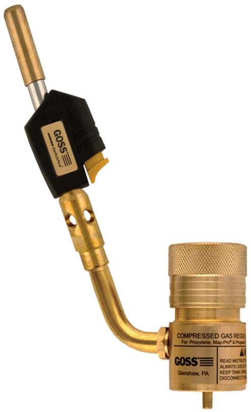 Goss Soldering brazing hand torch with hot turbine flame and Piezo lighter GHT-100L