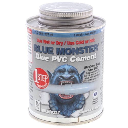 1/2 pint / 8 fl. oz. / 237 ml Blue Monster Clear PVC Cement