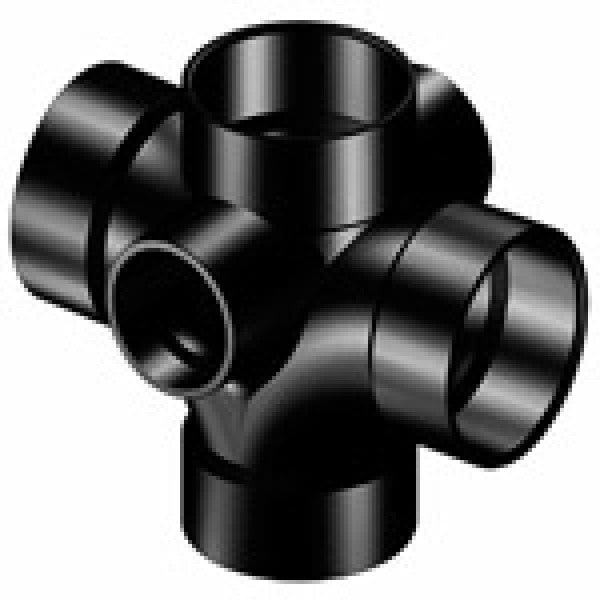 ABS Double Sanitary Tee w/Two 90-Degree Side Inlets - Hub x Hub x Hub x Hub x Hub x Hub - 4" x 4" x 4" x 4" x 2" x 2" - Fittings N' Valves