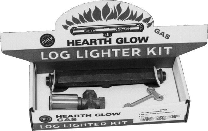 Prier Hearthglow Log Lighter Kit; C-64 Gas Valve w/Polished Brass Escutcheon, C-69 Burner Bar, Hearth Key
