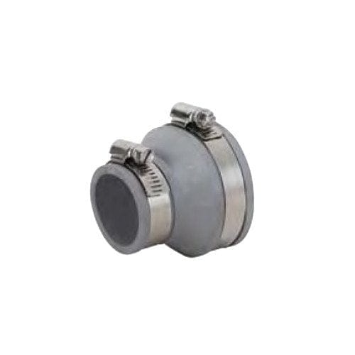 1-1/2" X 1-1/4" Flexible Rubber Trap And Drain Coupling w/ Stainles Steel Bands - Color Gray