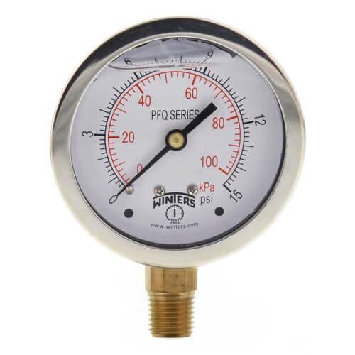 Winters PFQ Series SS Liquid Filled Gauge 0-15 psi/kPa