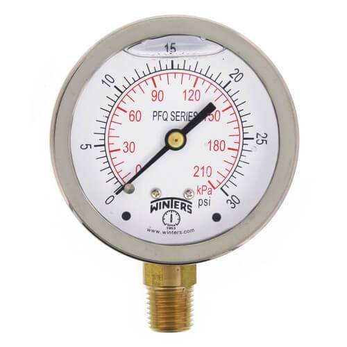 Winters PFQ Series SS Liquid Filled Gauge 0-30 psi/kPa